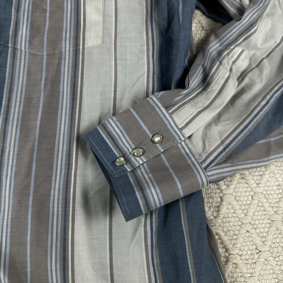 Canyon Guide Outfitters Pearl Snap Western Shirt 2XL Blue Gray Striped Long Slv - Picture 2 of 7